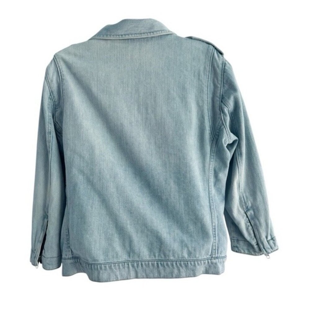 Gap 1969 Women's Sz L Denim Biker Jacket Asymmetrical Zip Beach Wash - Picture 5 of 11